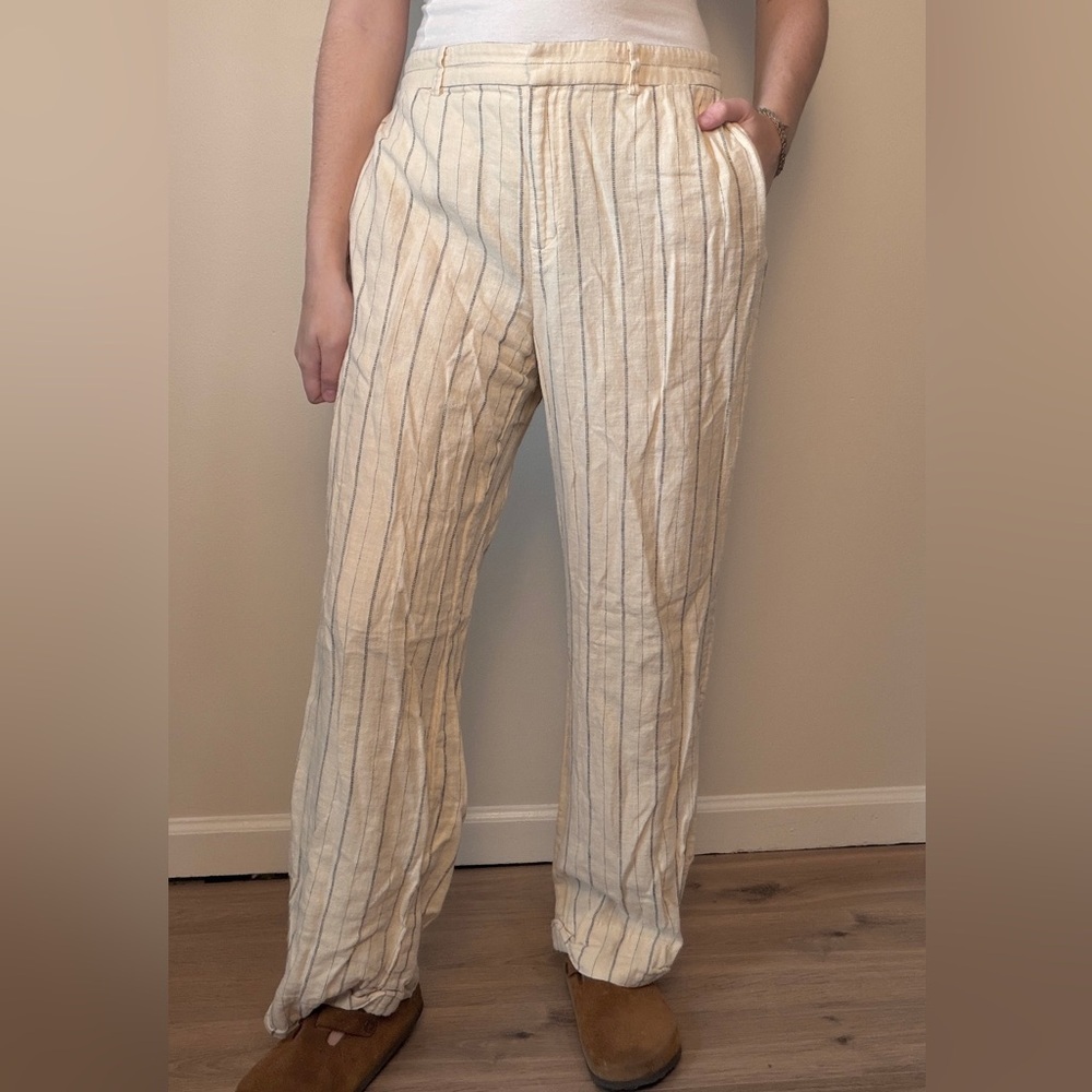 Vintage Ralph Lauren linen cotton stripe straight trouser pants size 10 (M)